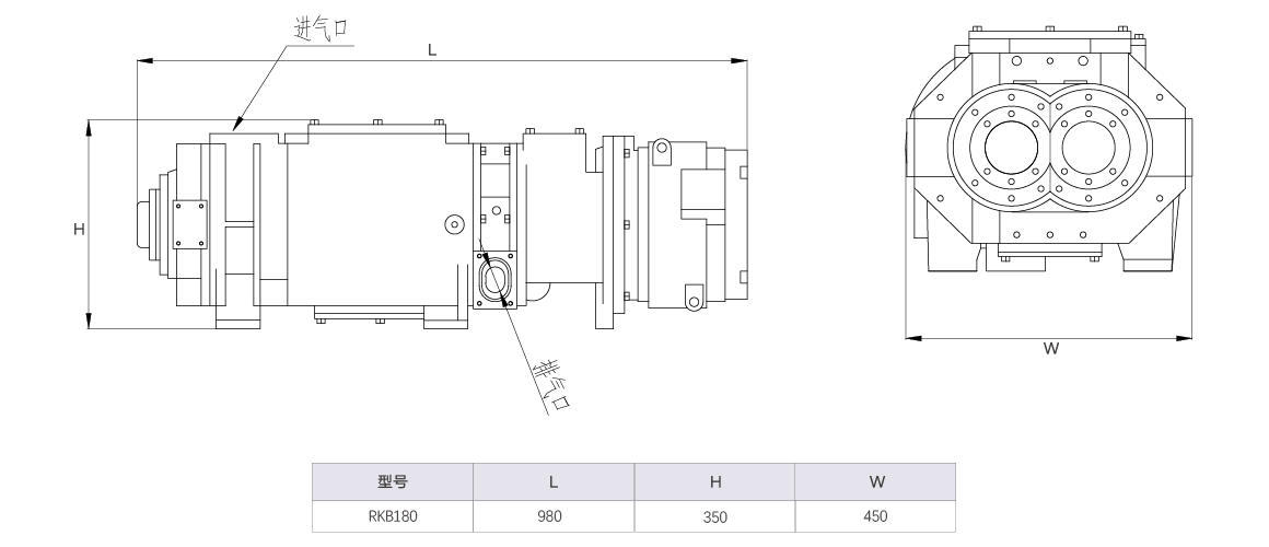 RKB0180干式螺桿真空泵 水冷尺寸圖