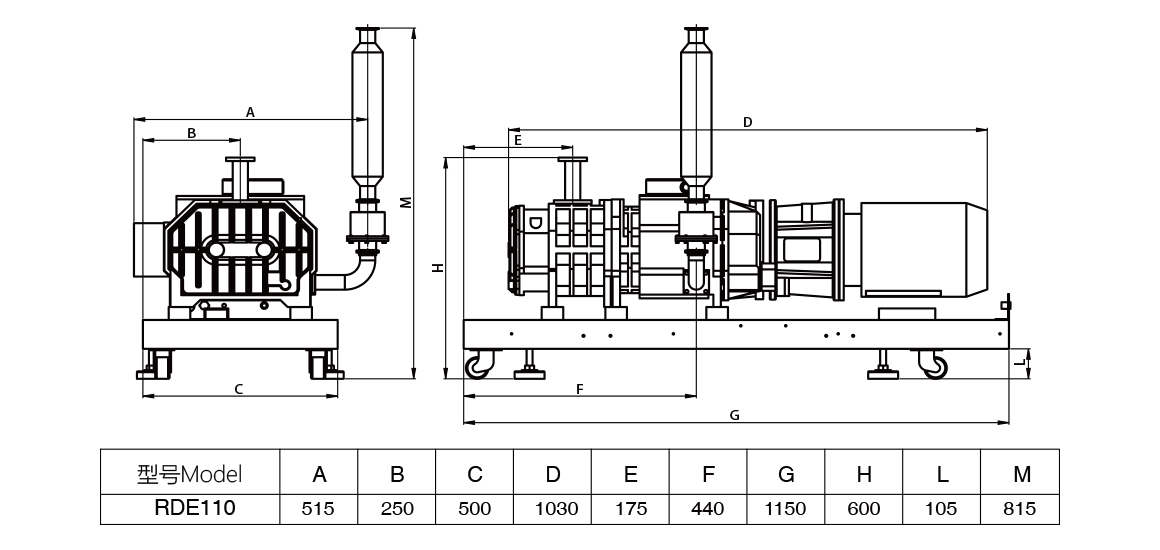 RDE110干式螺桿真空泵 尺寸圖