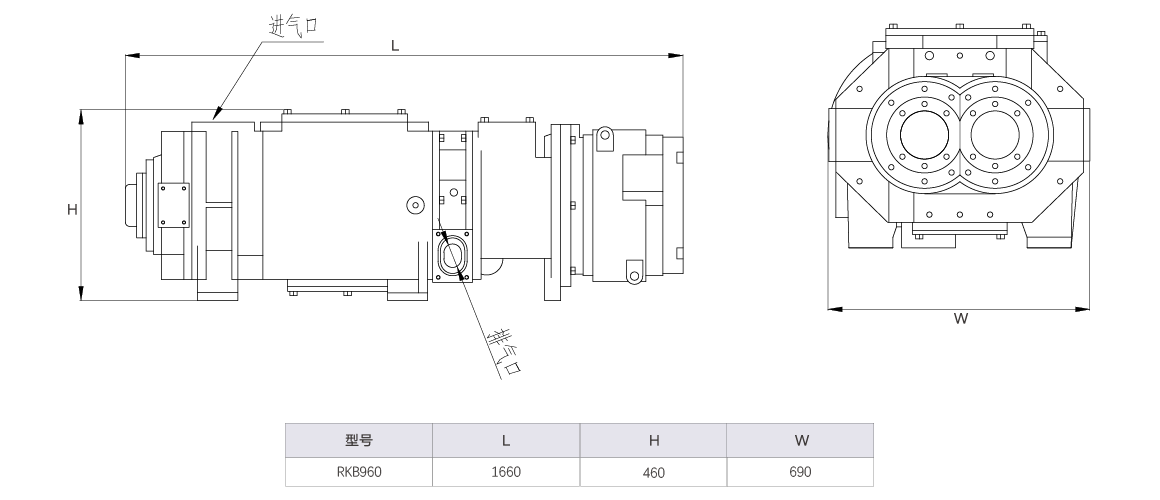 RKB0960干式螺桿真空泵 水冷尺寸圖